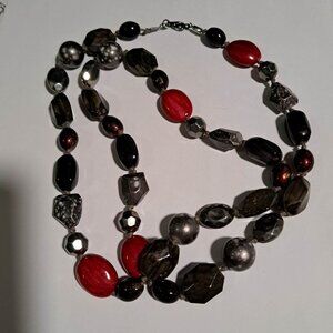 red black grey silver long necklace
